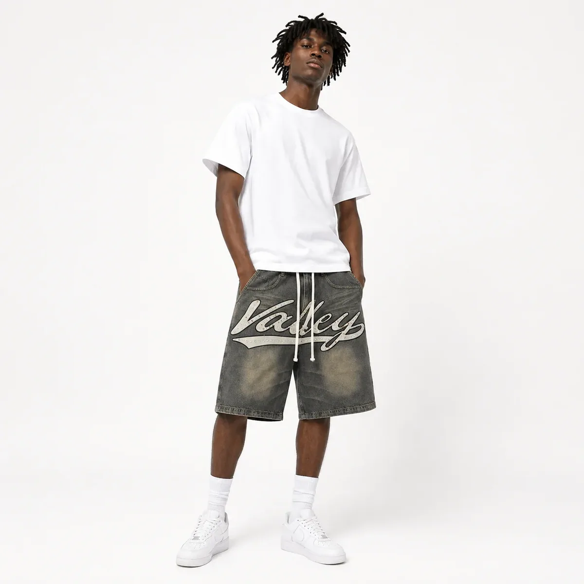 Vale Forever "Valley" Denim Shorts Grey — view 5