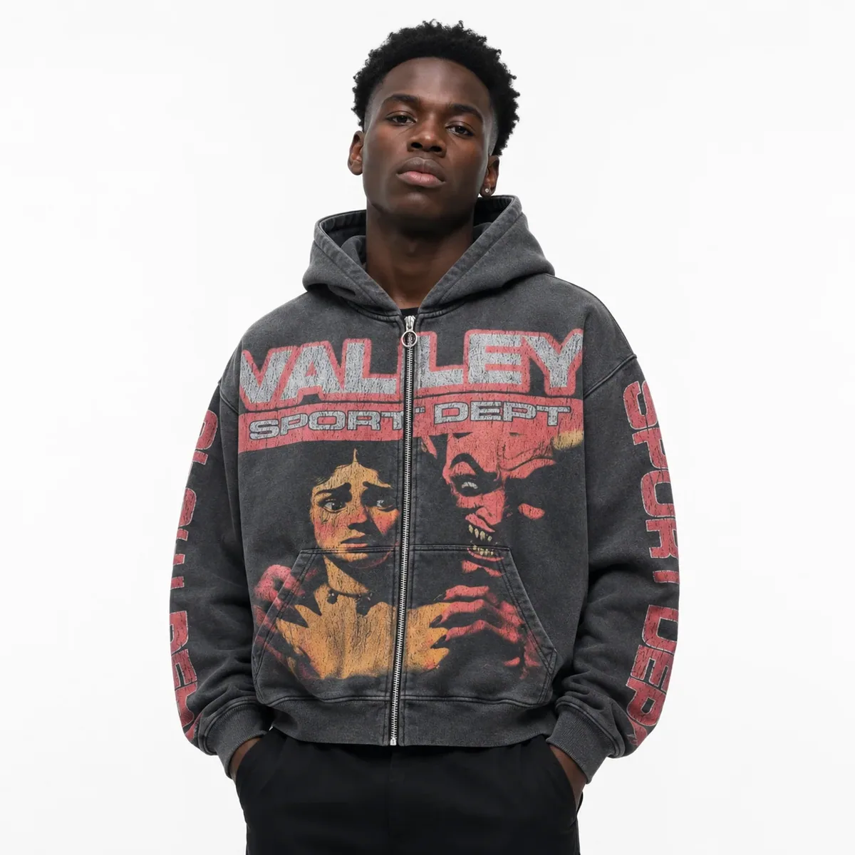 Vale Forever “Devil’s Advocate” Zip-Up Hoodie – Black/Red — view 6